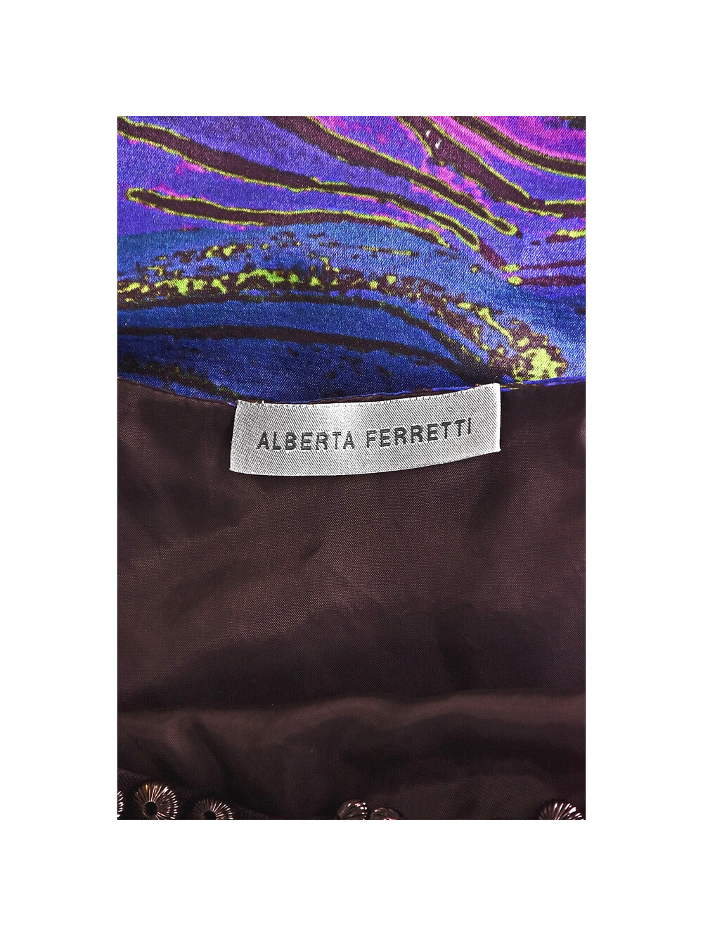 ALBERTA FERRETTI Colorful Silk Chiffon Mini Tent Dress w Beaded Neckline, SZ 6 - Picture 8 of 8